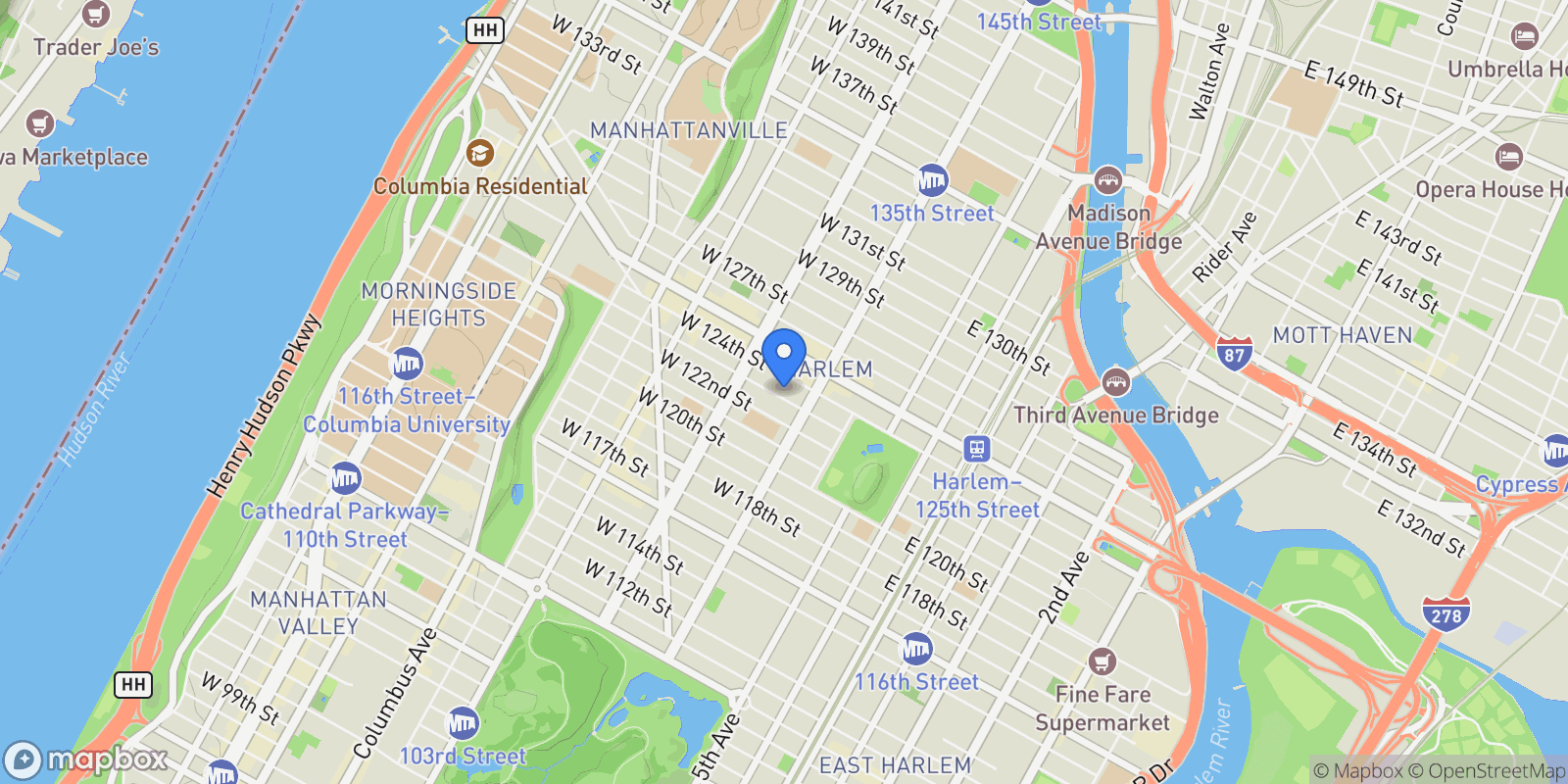 Map showing 117 West 123rd Street                                        #5D, New York, New York, United States.