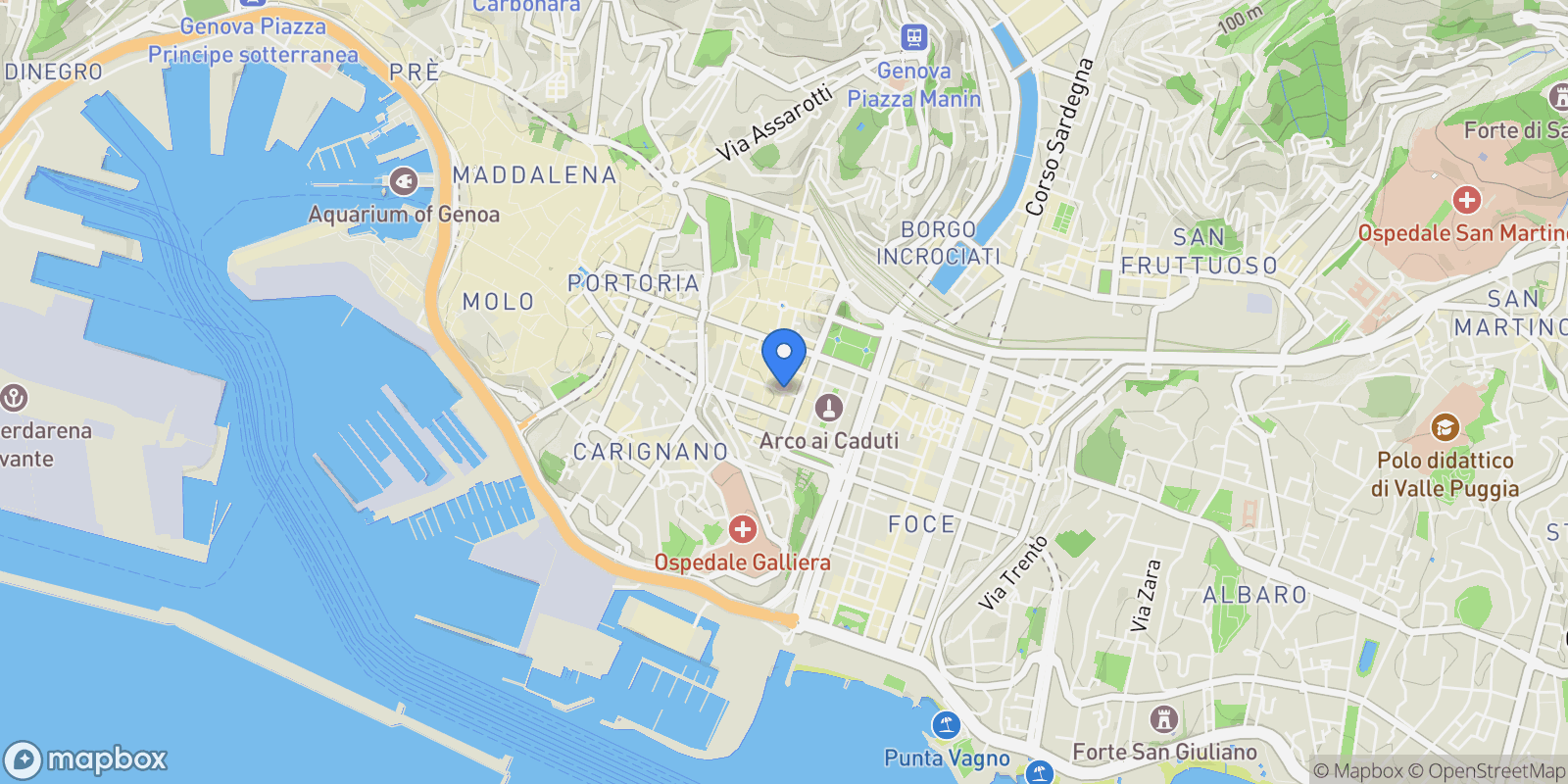 Map showing Via Granello, Liguria, Genoa, Liguria, Italy.