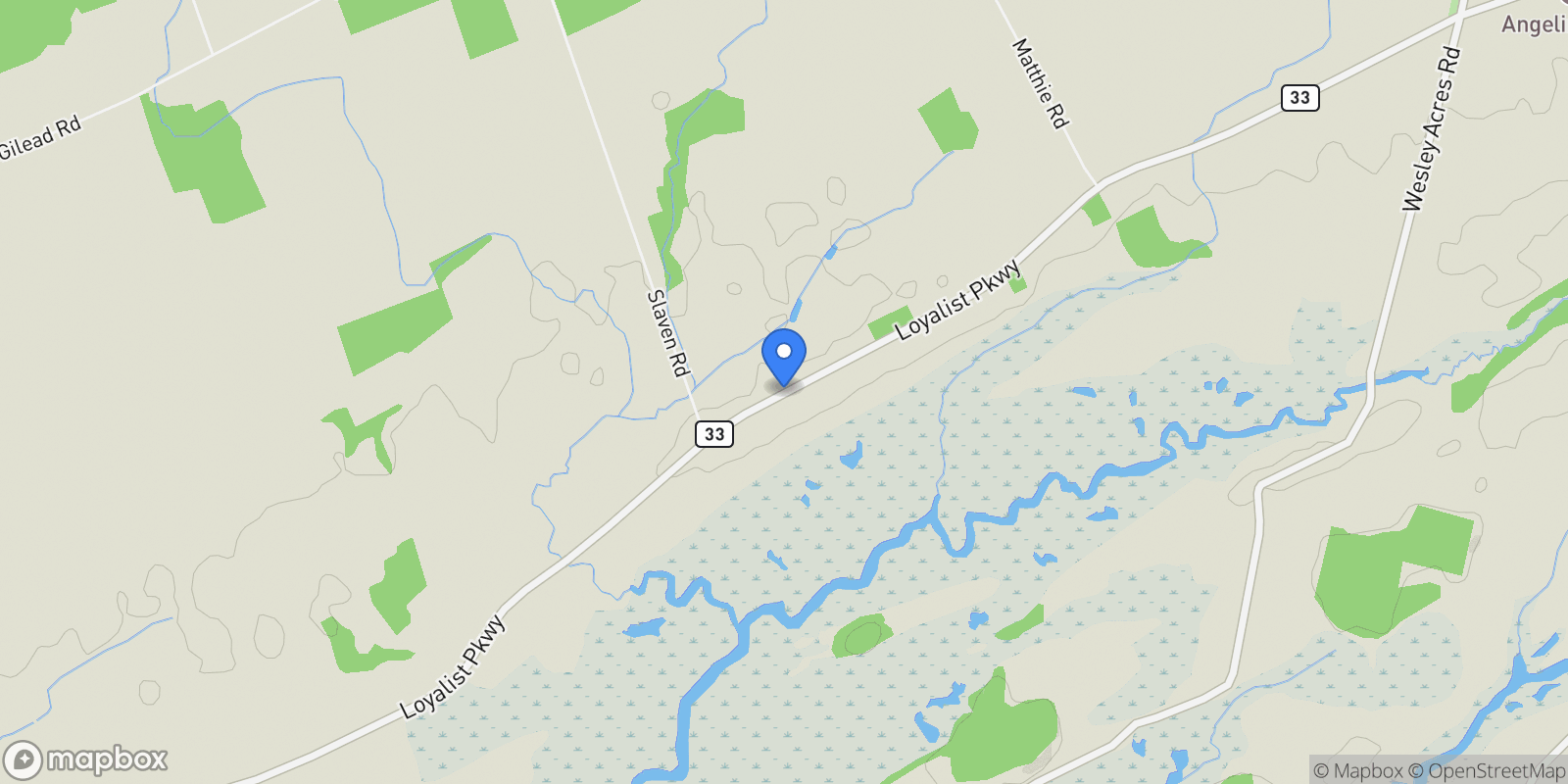 Map showing 14782 Loyalist Parkway, Prince Edward, Ontario, Canada.