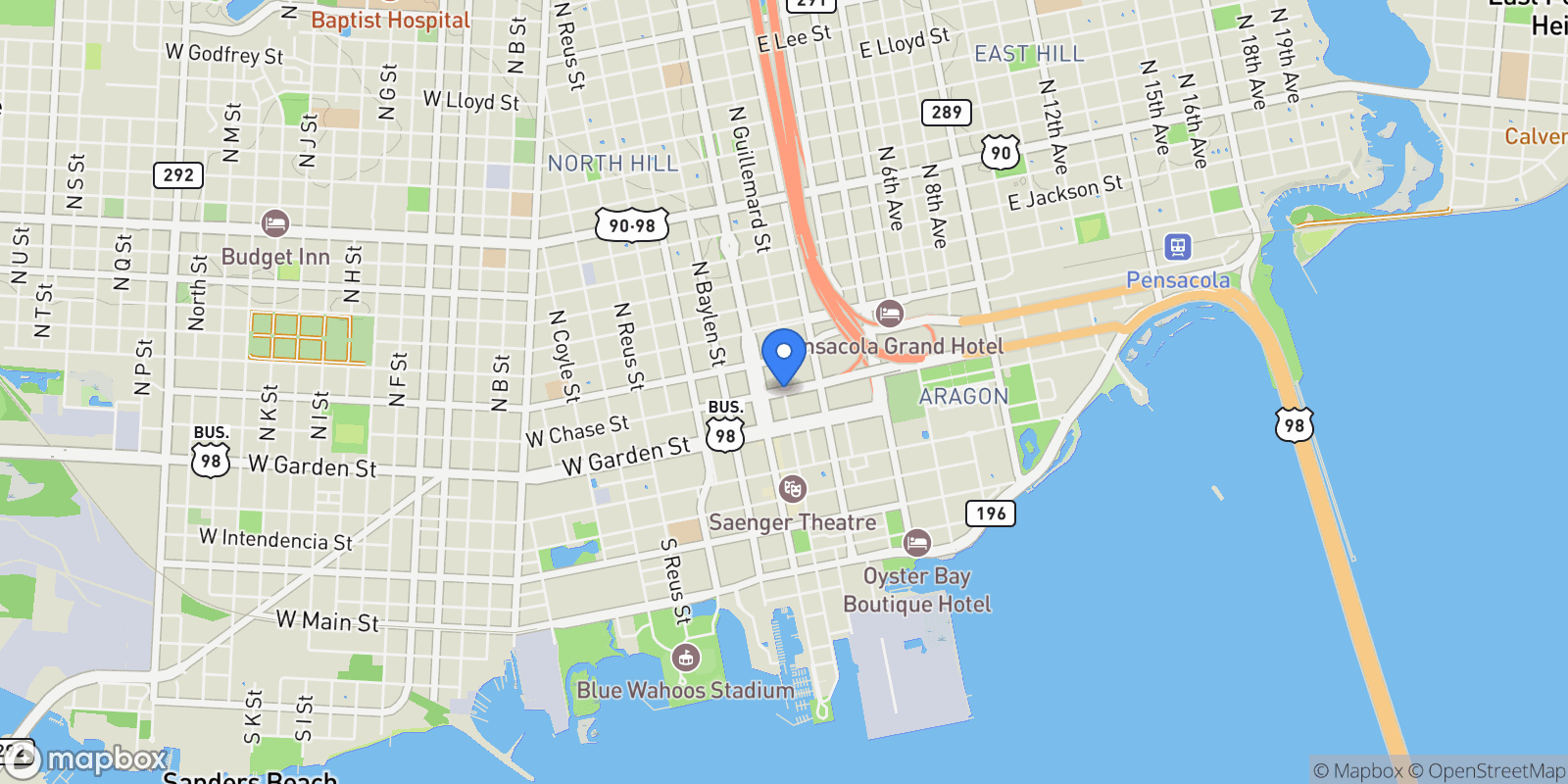 Map showing 98 N Jefferson, #503A, Pensacola, FL, 32502, USA, Pensacola, Florida, United States.