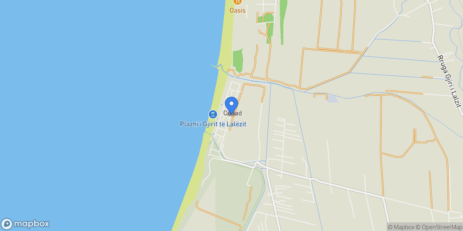 Map showing Rruga e Bregdetit, Plazhi San Pietro, Durrës County, Albania.