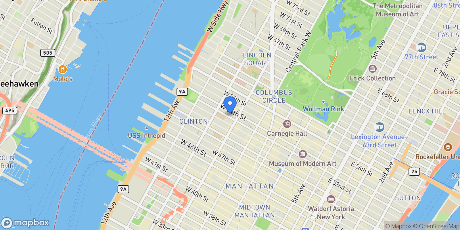 Map showing 425 West 53rd Street                                         #409, New York, New York, United States.
