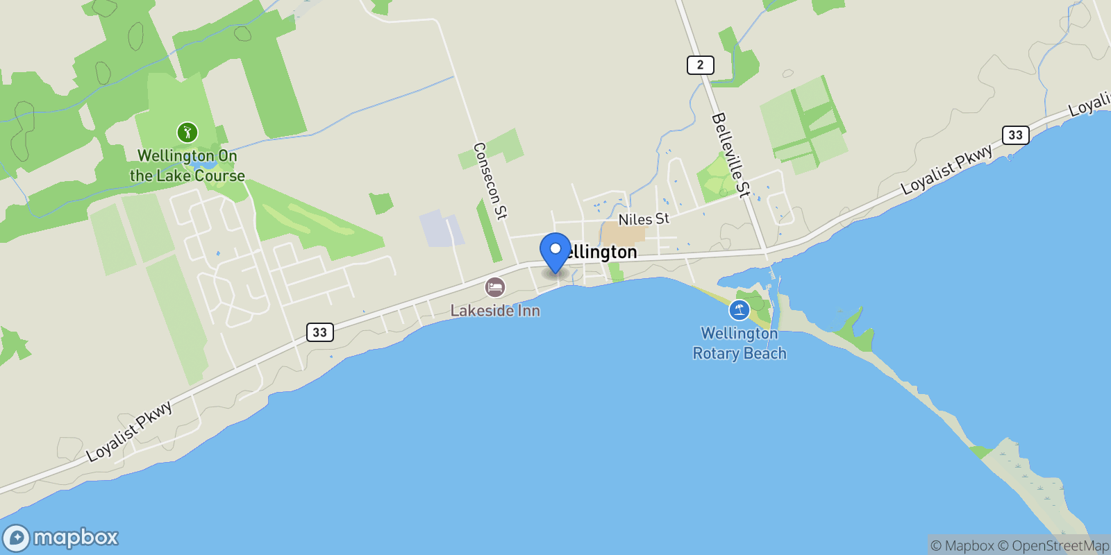 Map showing 26 East Street, Wellington, Ontario, Canada.