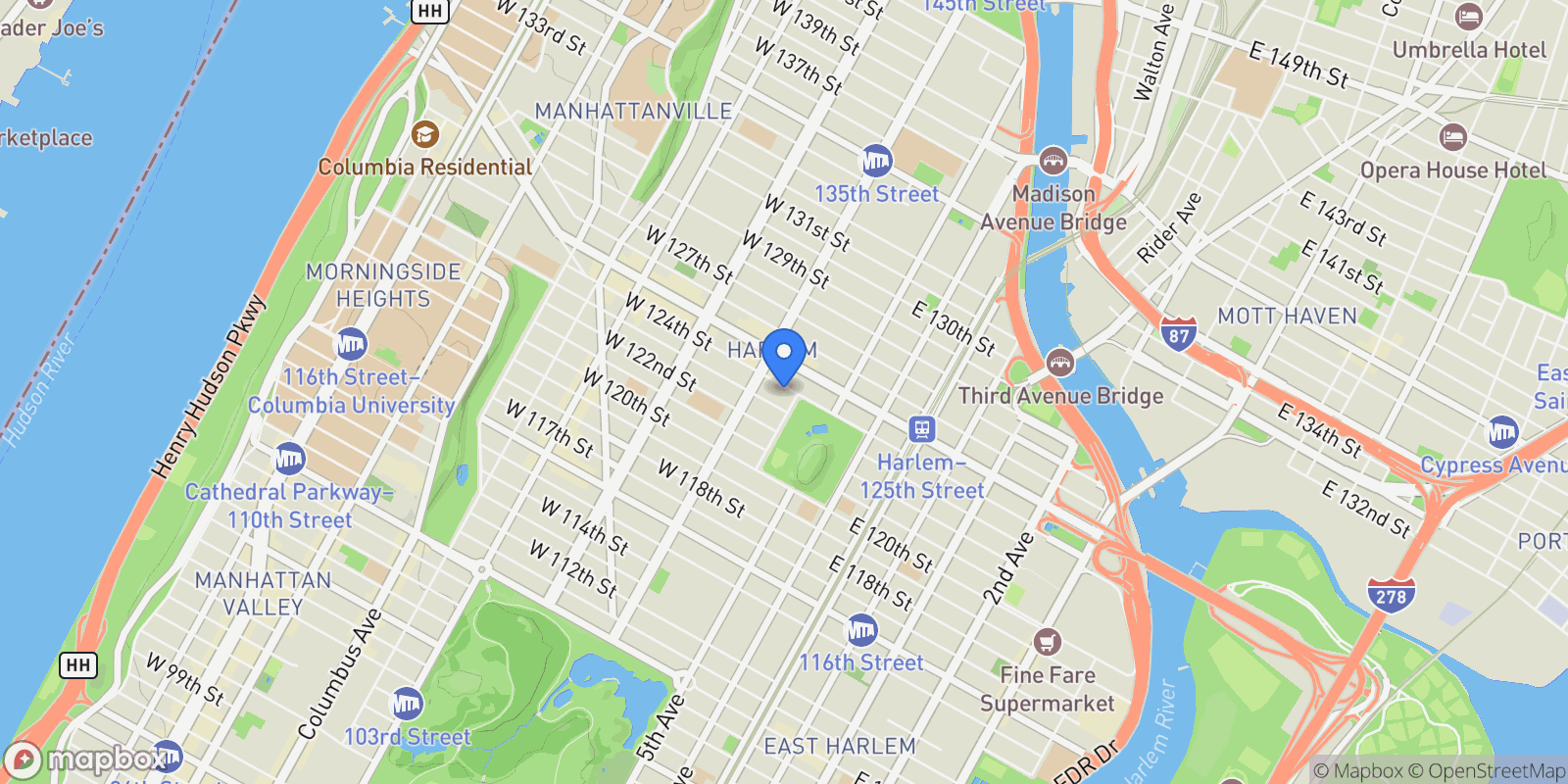 Map showing 54 West 124th Street, New York, New York, United States.