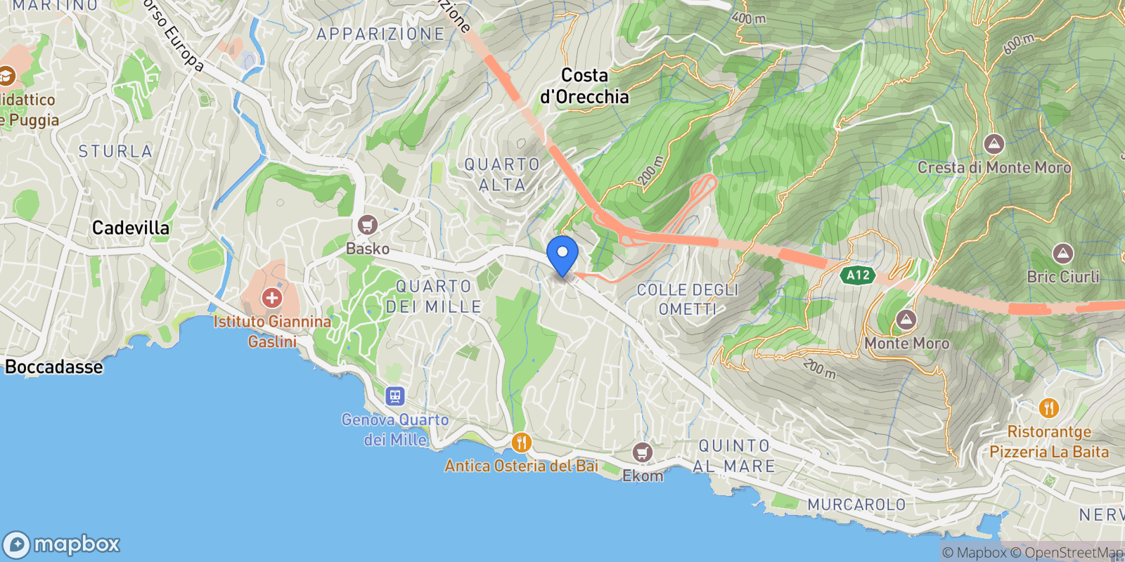 Map showing Via San Giuseppe Cottolengo, Liguria, Genoa, Liguria, Italy.