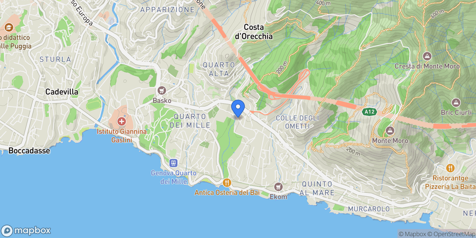 Map showing Via Romana della Castagna, Liguria, Genoa, Liguria, Italy.
