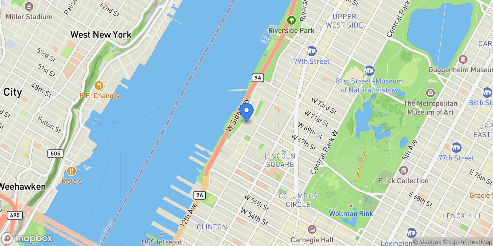 Map showing 120 Riverside Boulevard                                      #16HM, New York, New York, United States.