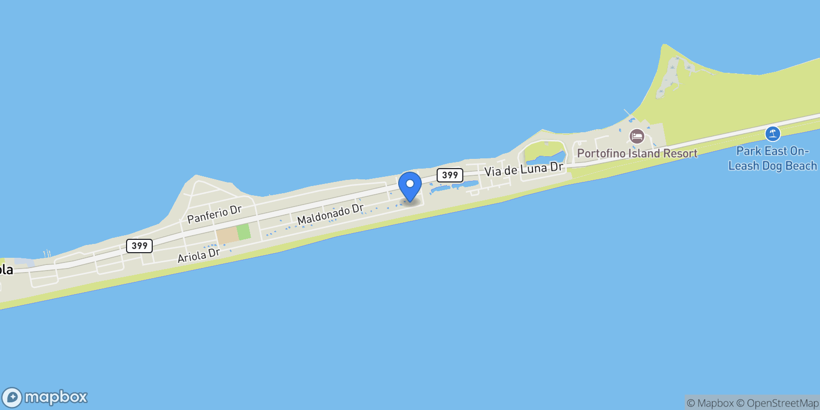 Map showing 1409 Ariola Dr, Pensacola Beach, FL, 32561, USA, Gulf Breeze, Florida, United States.