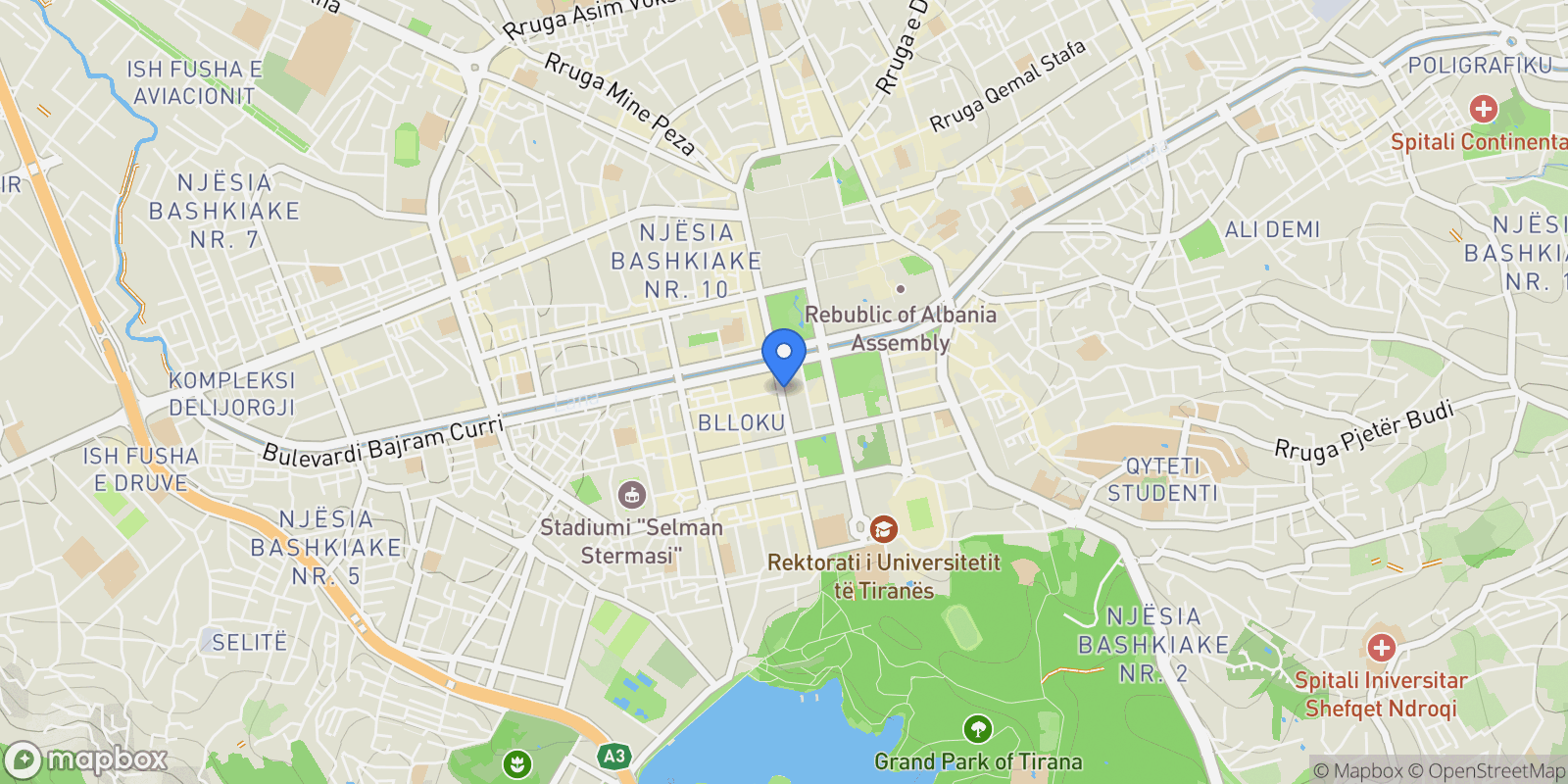 Map showing Tirana, Tirana County, Albania.