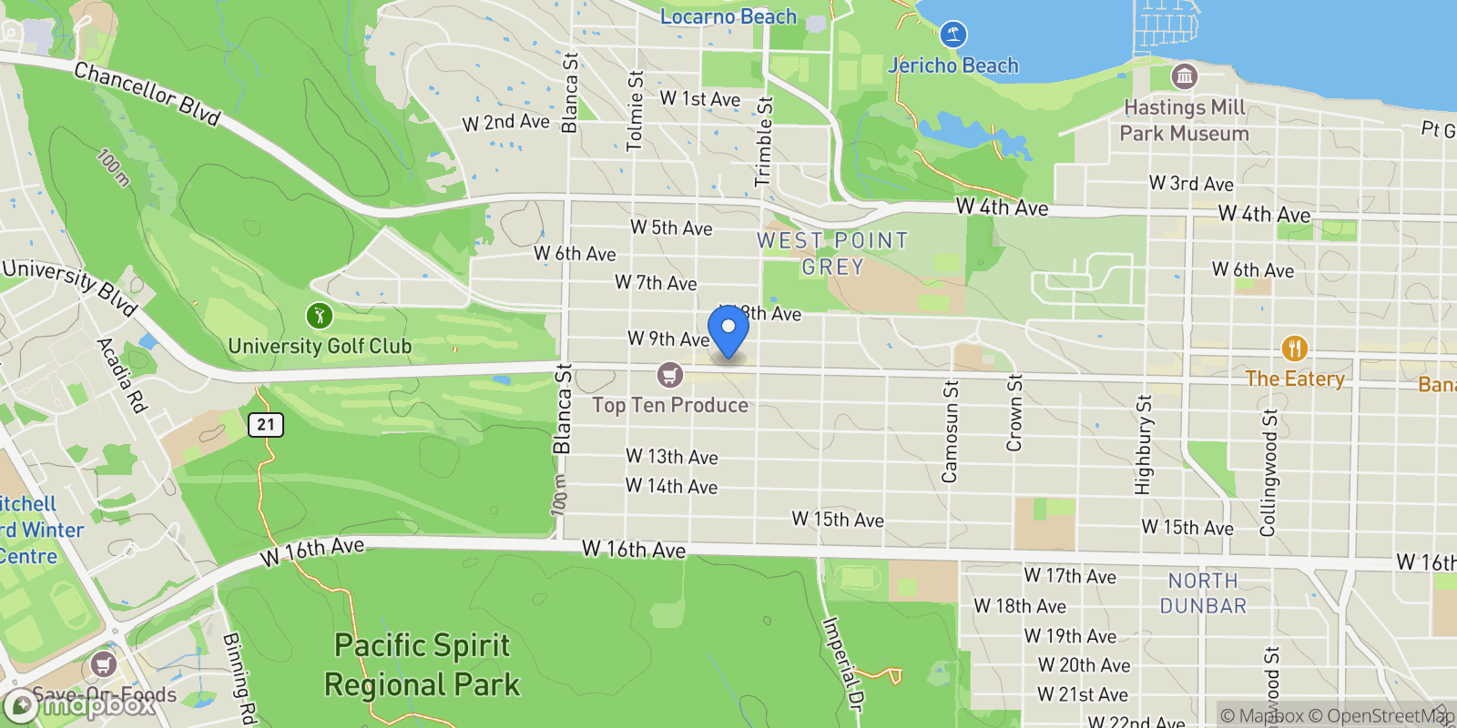 Map showing Obsidian on Tenth, Vancouver, British Columbia, Canada.