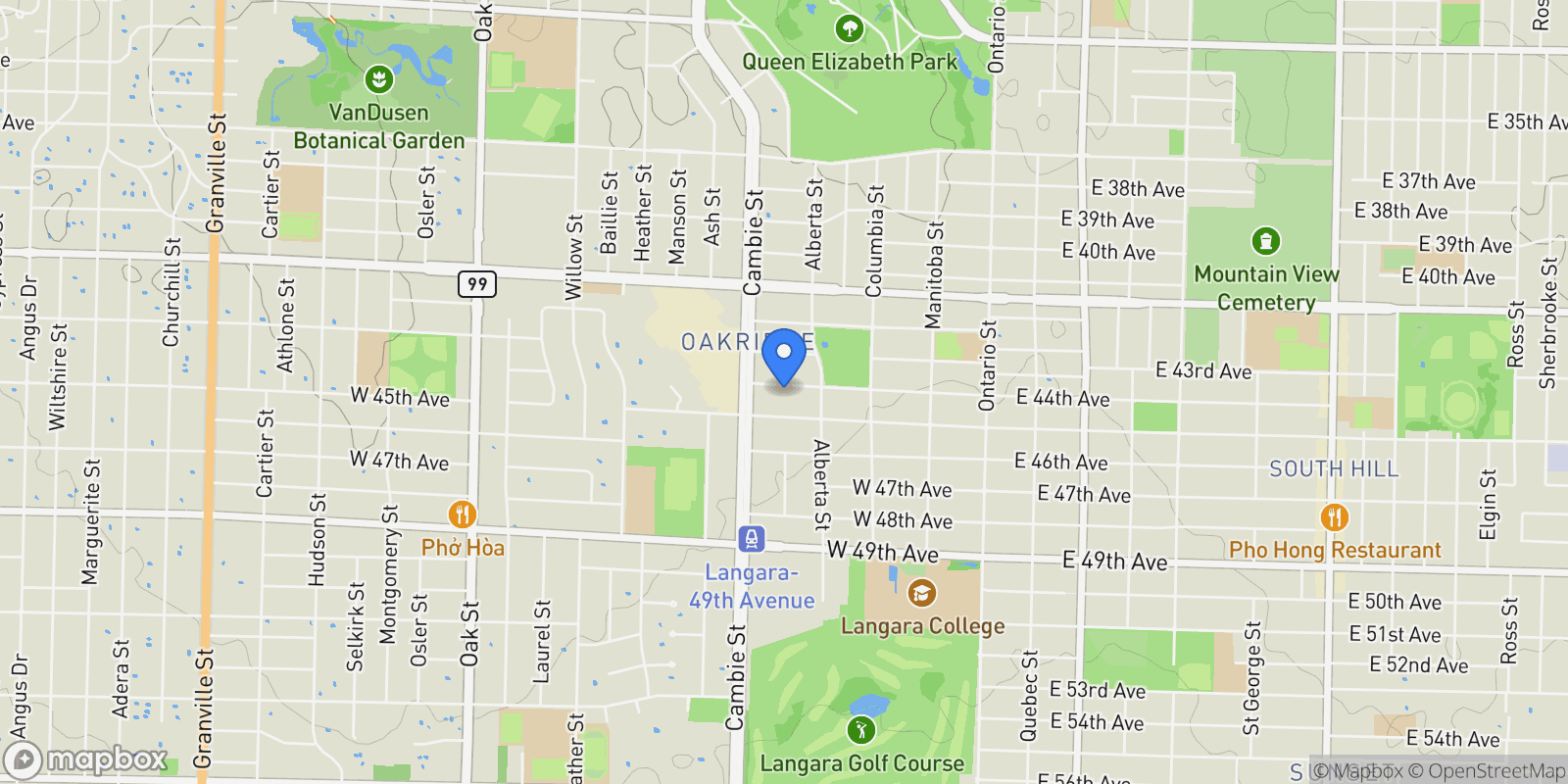 Map showing 426 W 44th Avenue, Vancouver, British Columbia, Canada.