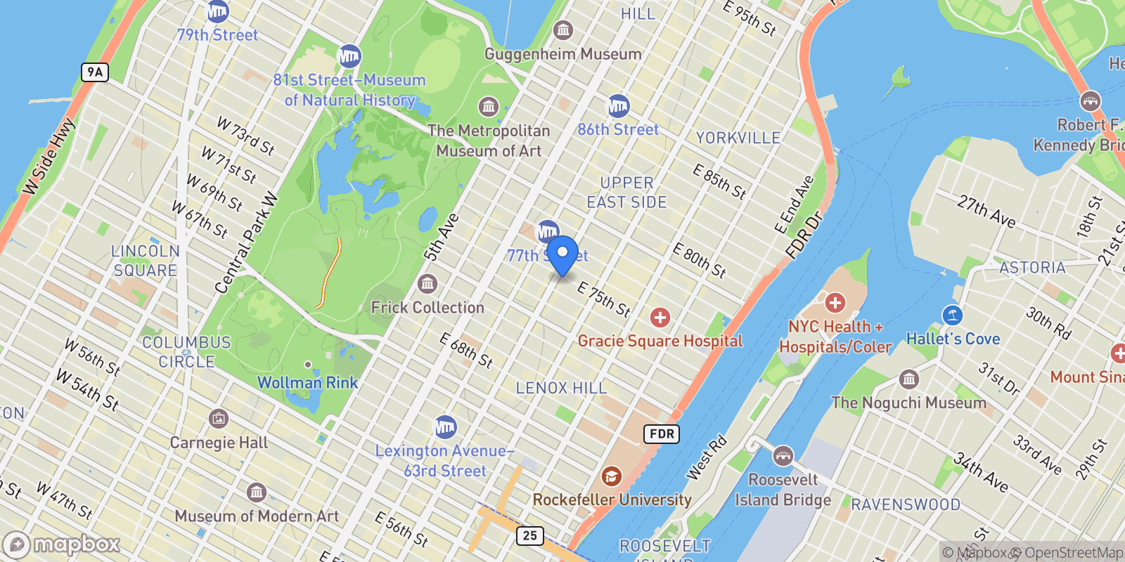 Map showing 200 East 75th Street, New York, New York, United States.