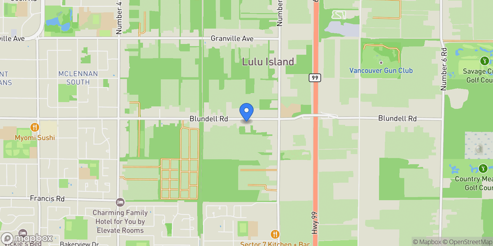 Map showing 11520 Blundell Road, Richmond, British Columbia, Canada.