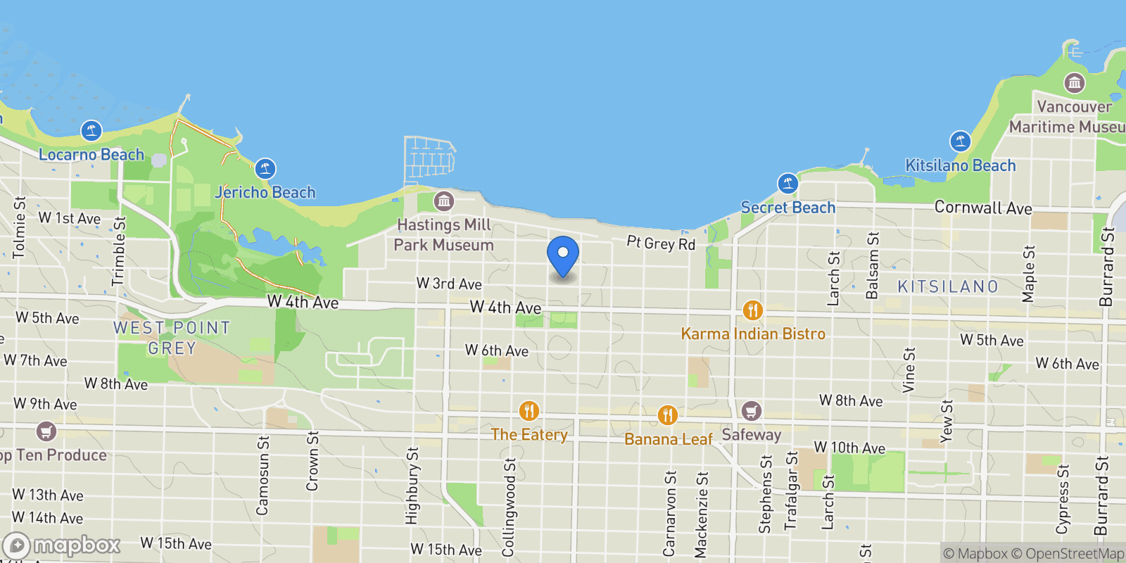 Map showing 3343 W 3rd Avenue, Vancouver, British Columbia, Canada.