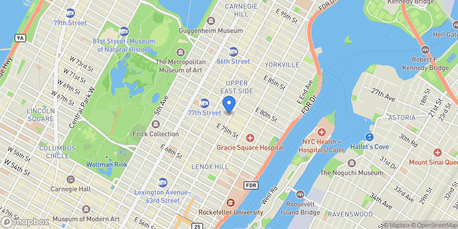 Map showing 255 East 77th Street, New York, New York, United States.