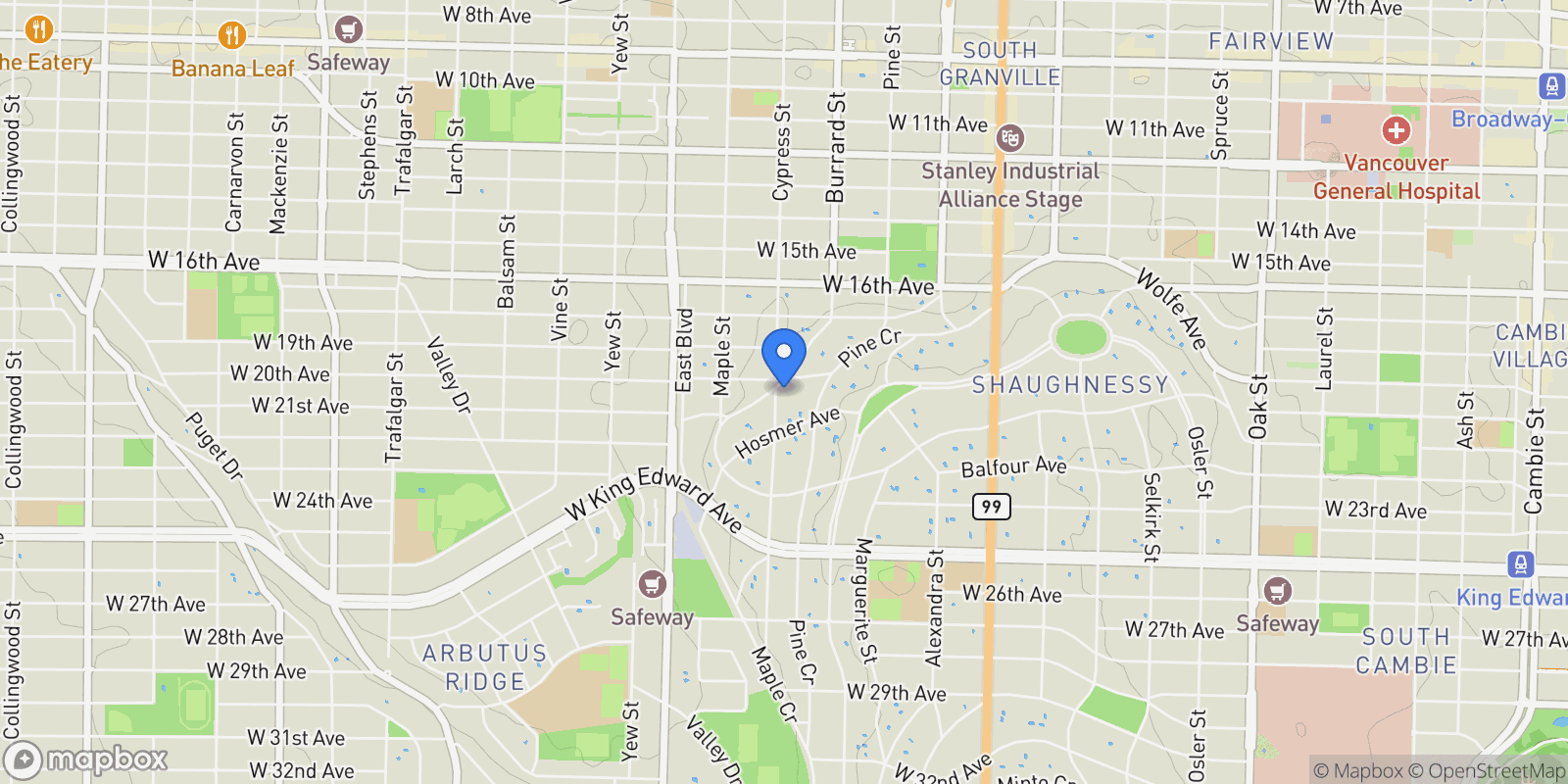 Map showing 3538 Cypress Street, Vancouver, British Columbia, Canada.