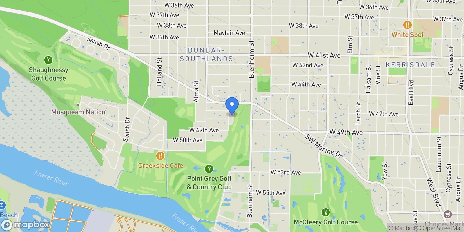Map showing 6376 Collingwood Street, Vancouver, British Columbia, Canada.