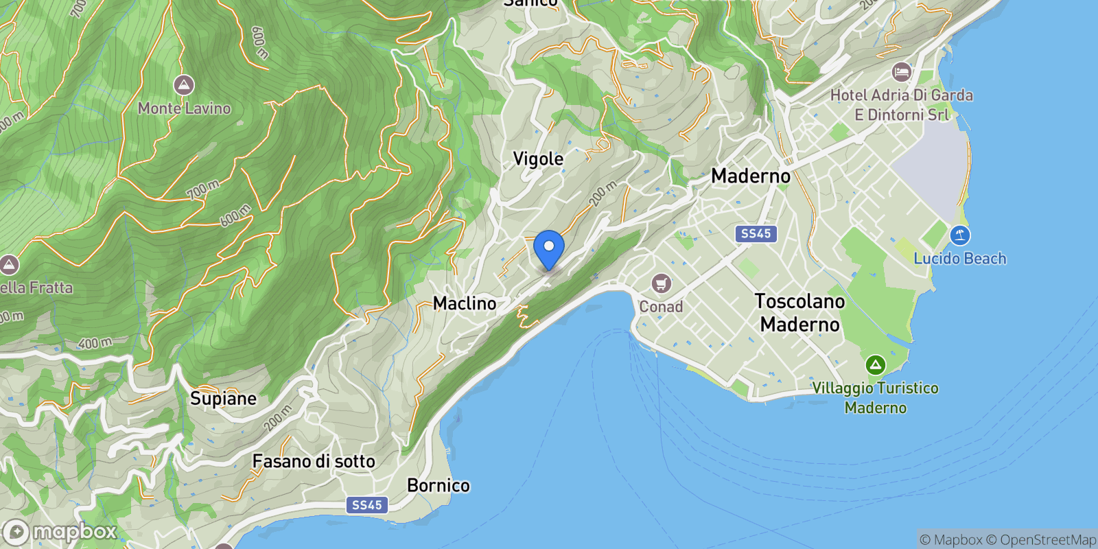 Map showing Via Maclino, 25088 Toscolano Maderno BS, Italy, Lombardy, Italy.