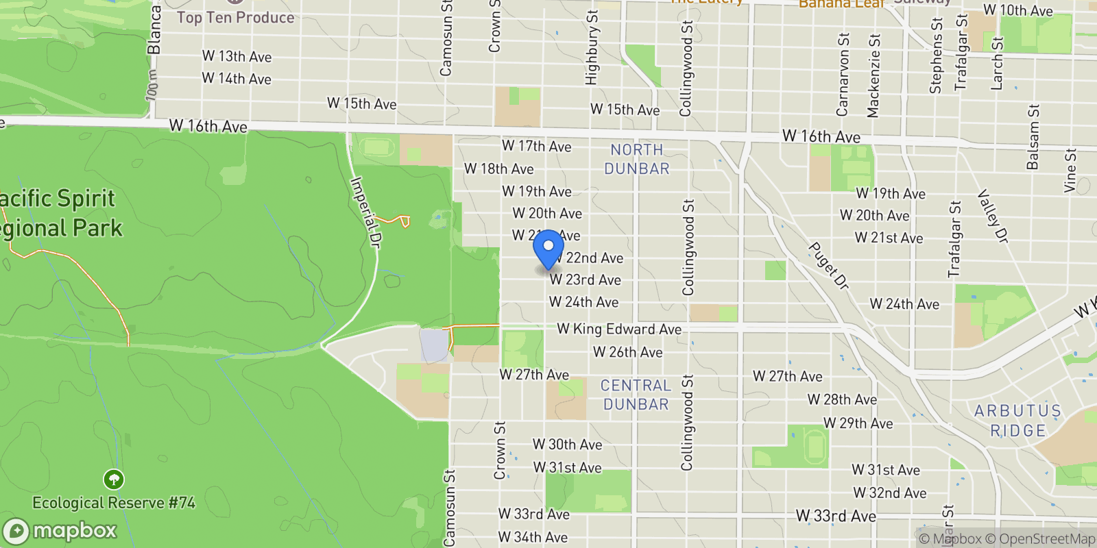 Map showing 3895 W 23rd Avenue, Vancouver, British Columbia, Canada.