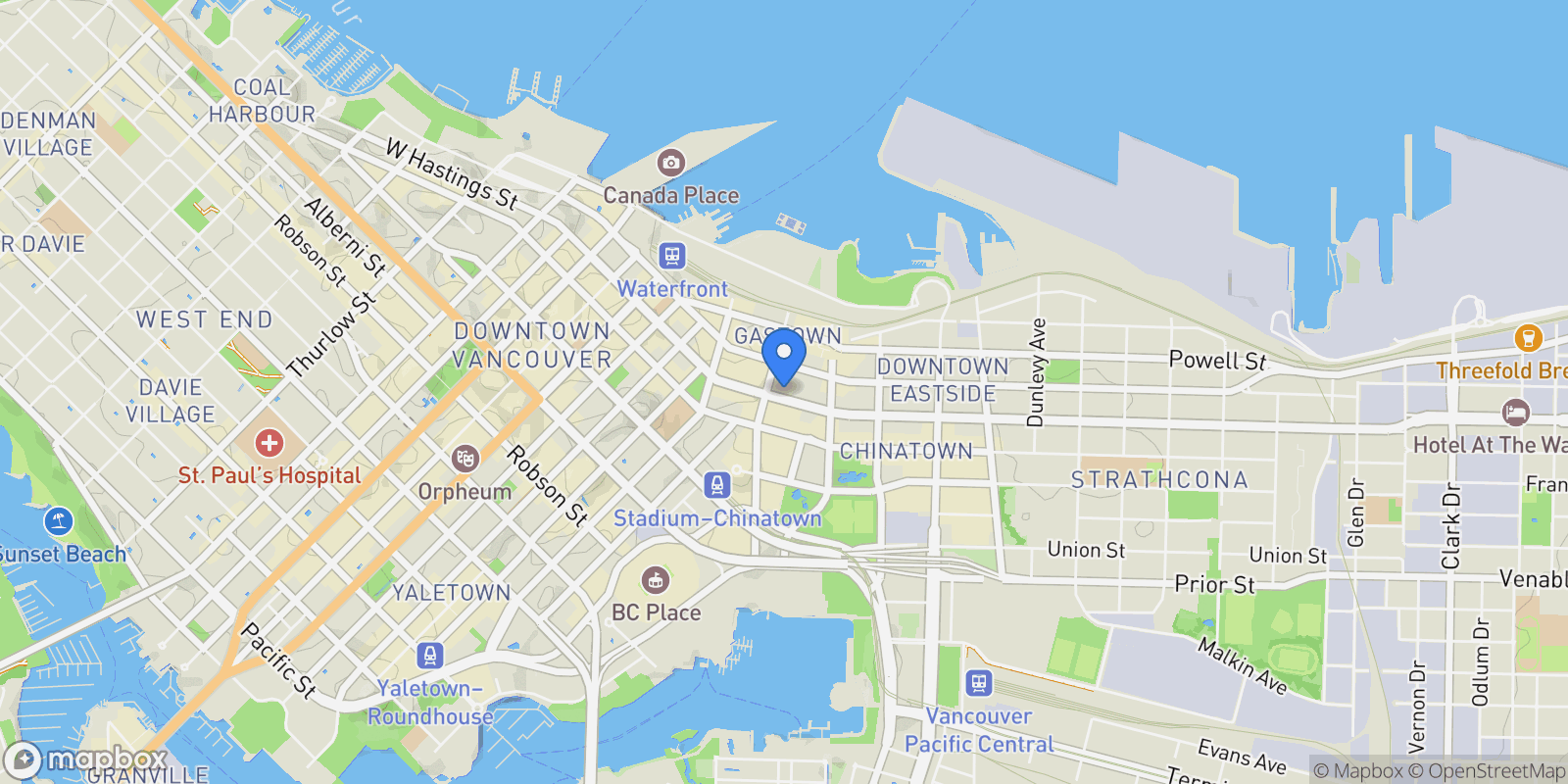 Map showing PH609 - 53 W Hastings Street, Vancouver, British Columbia, Canada.