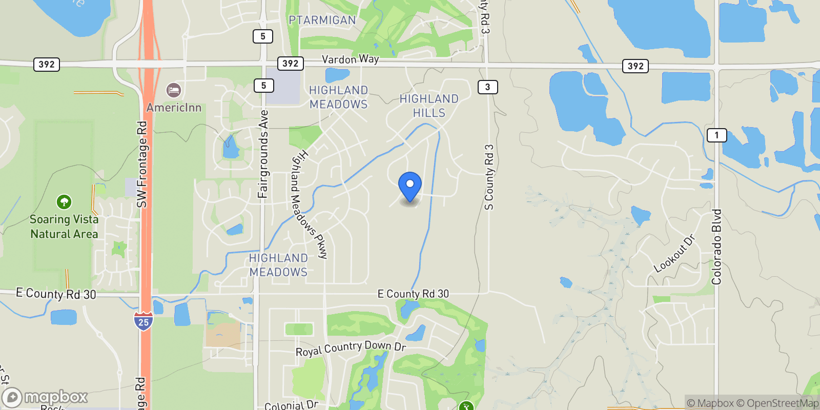 Map showing 8269 Park Hill, Fort Collins, CO, 80528, USA, Fort Collins, Colorado, United States.