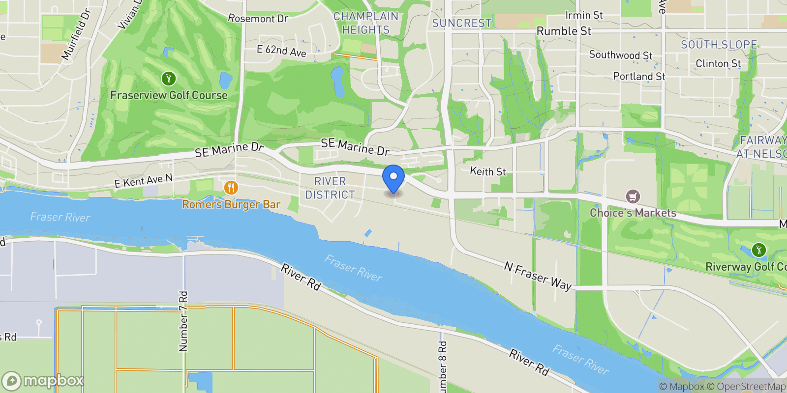 Map showing 8573 Rivergrass Drive, Vancouver, British Columbia, Canada.