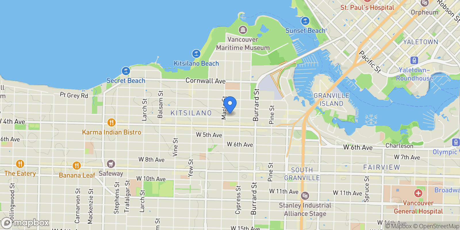 Map showing 307 - 1963 W 3rd Avenue, Vancouver, British Columbia, Canada.