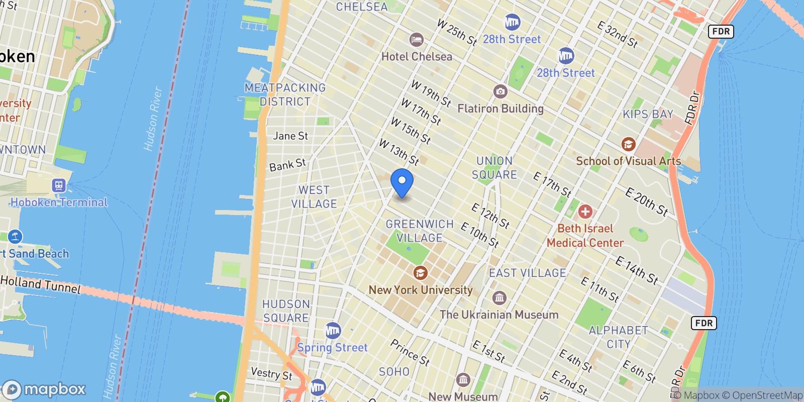 Map showing 55 West 9th Street, New York, New York, United States.