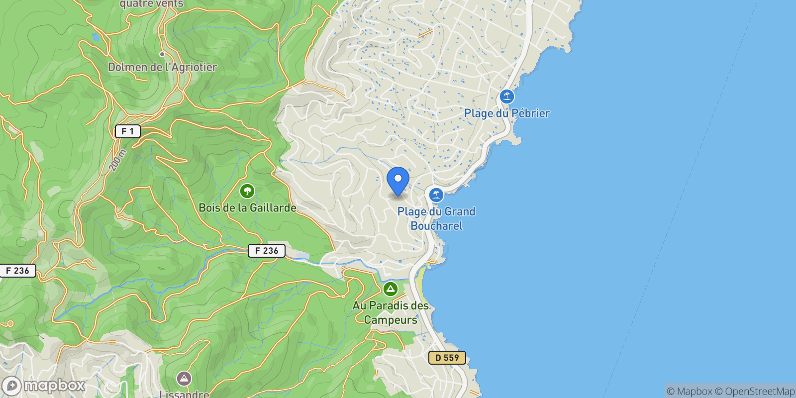 Map showing Roquebrune-sur-Argens, Provence-Alpes-Côte d'Azur, France.