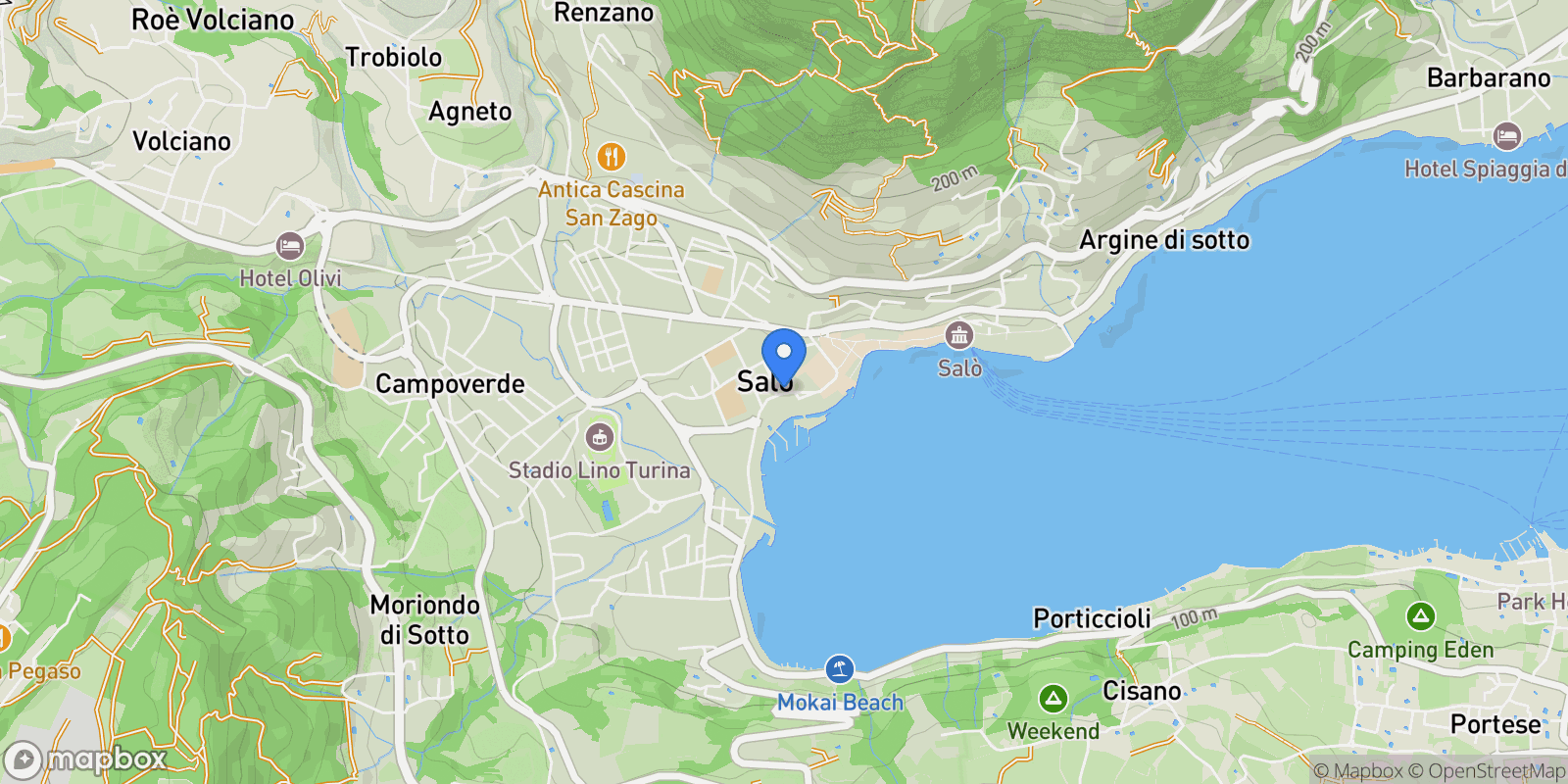 Map showing Piazza S. Bernardino, 25087 Salò BS, Italy, Cunettone, Lombardy, Italy.
