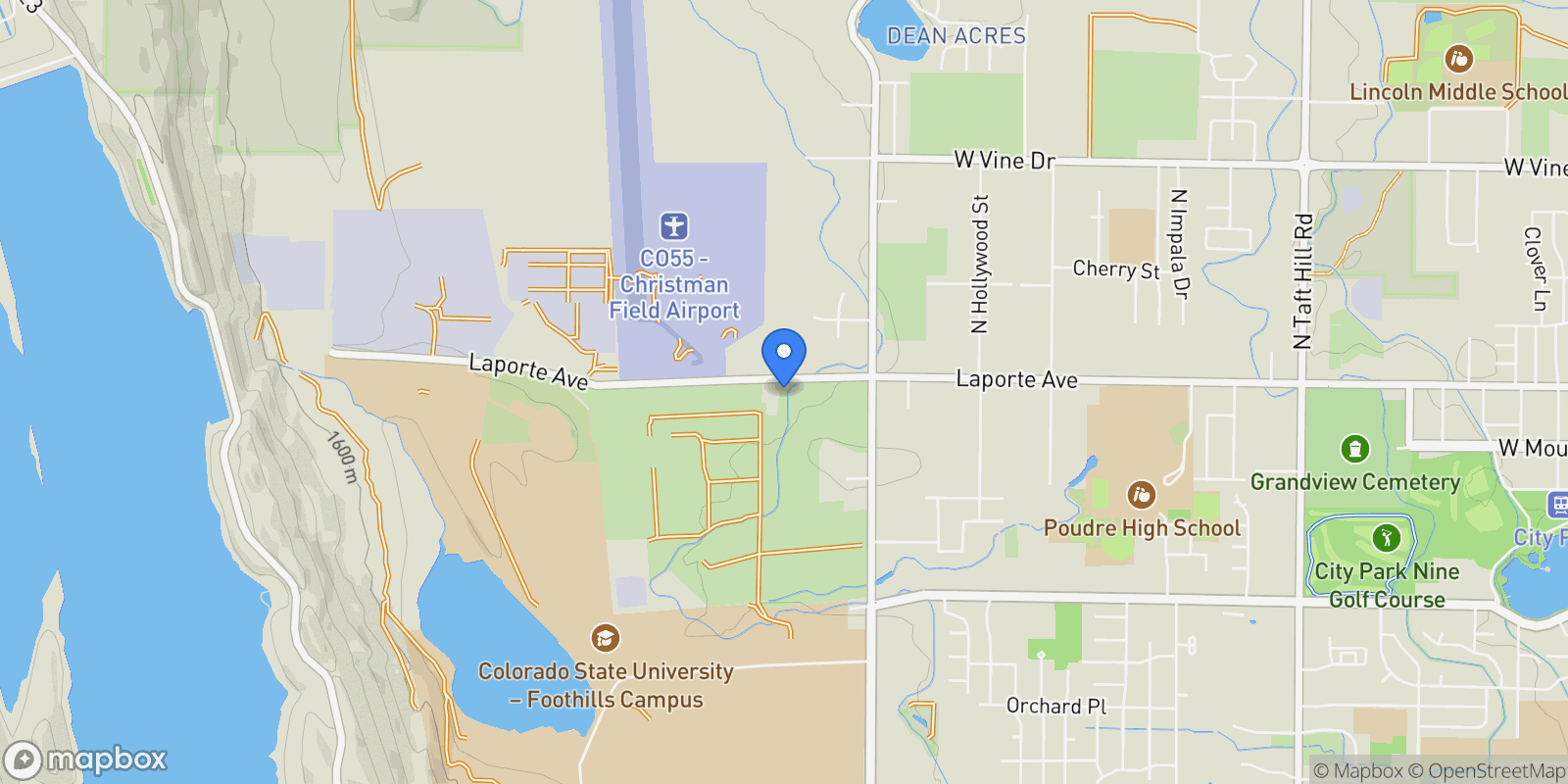 Map showing 1230 Mountain, Fort Collins, CO, 80521, USA, Fort Collins, Colorado, United States.