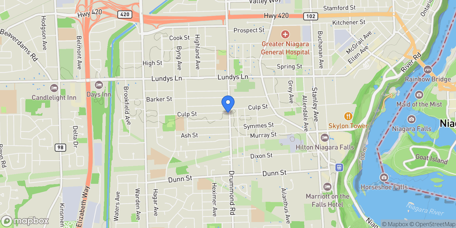 Map showing 6218 Culp Street, Niagara Falls, Ontario, Canada.