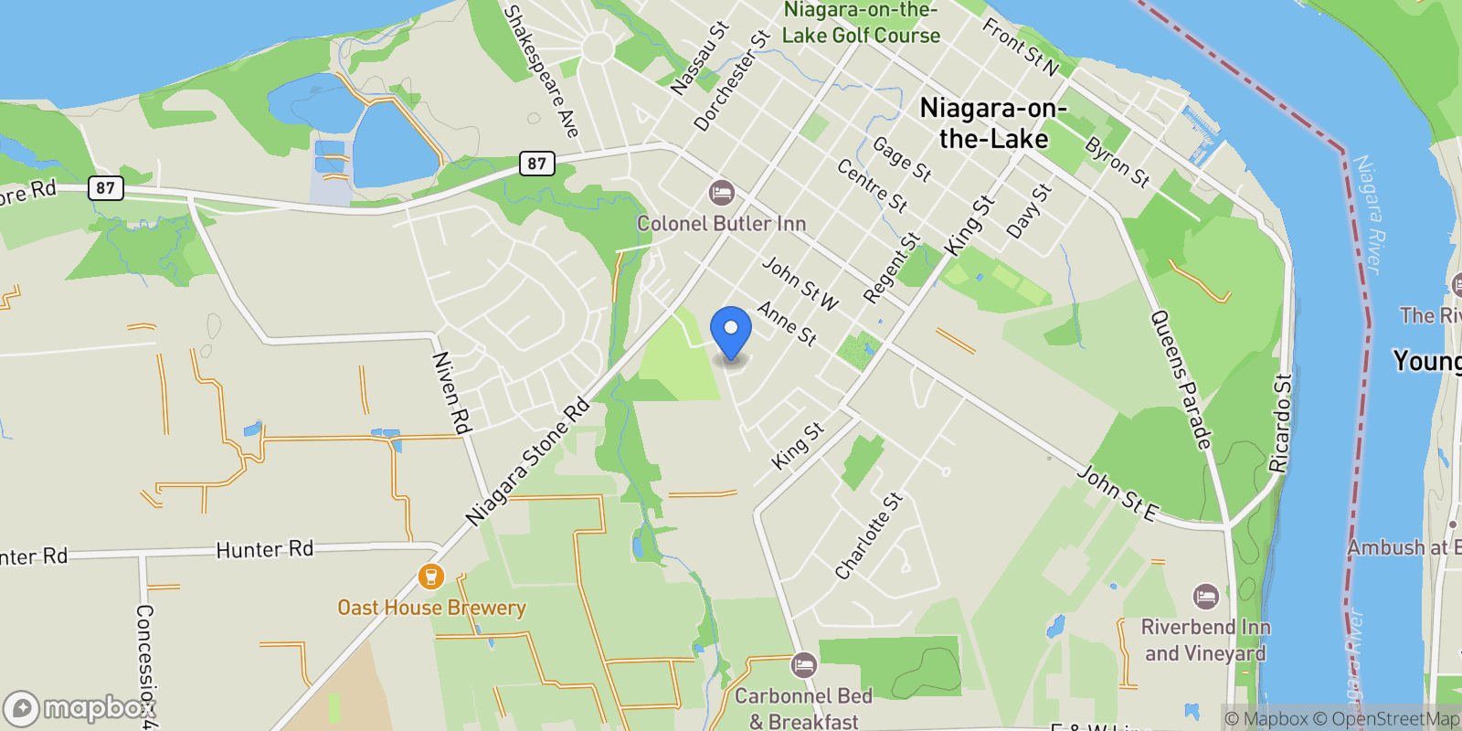 Map showing 624 SIMCOE Street, Niagara-on-the-Lake, Ontario, Canada.