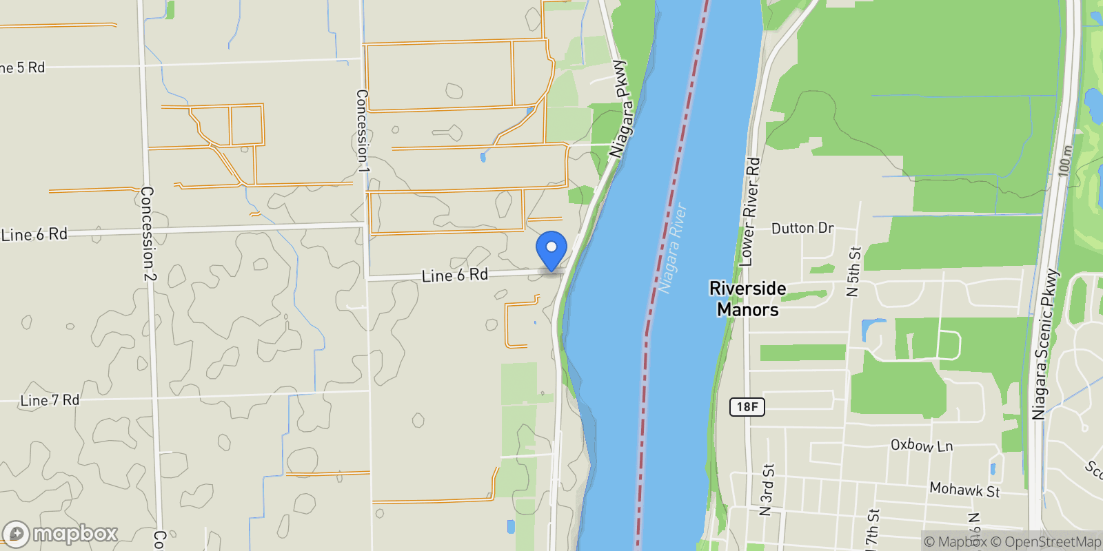 Map showing 1577 Line 6 Road, Niagara-on-the-Lake, Ontario, Canada.
