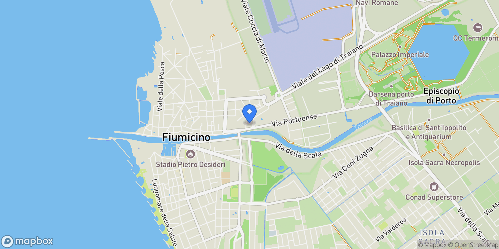 Map showing Via Foce Verde, 00054 Fregene RM, Italia SP-1185, Fiumicino, Lazio, Italy.
