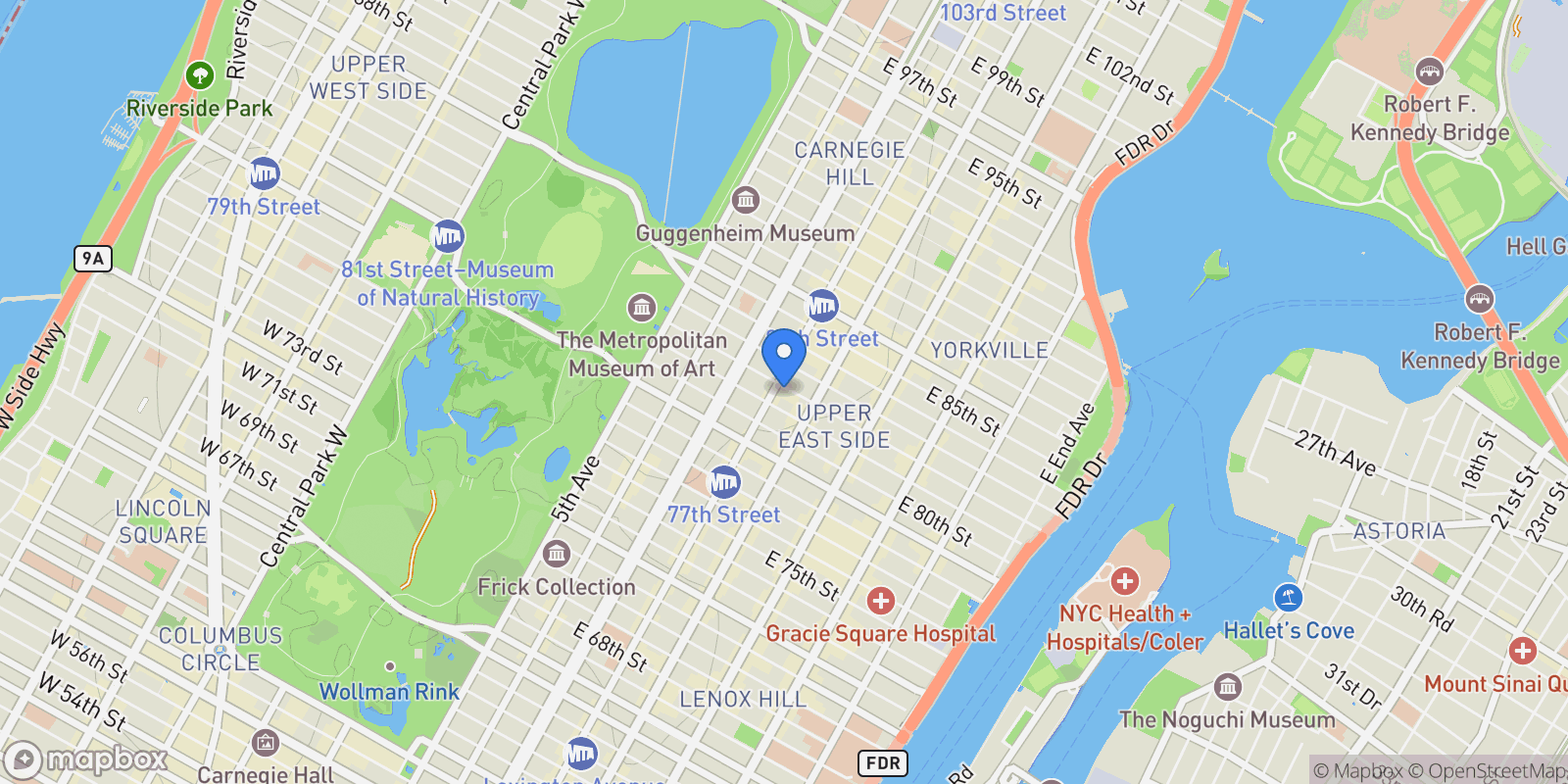 Map showing 152 East 82nd Street, New York, New York, United States.