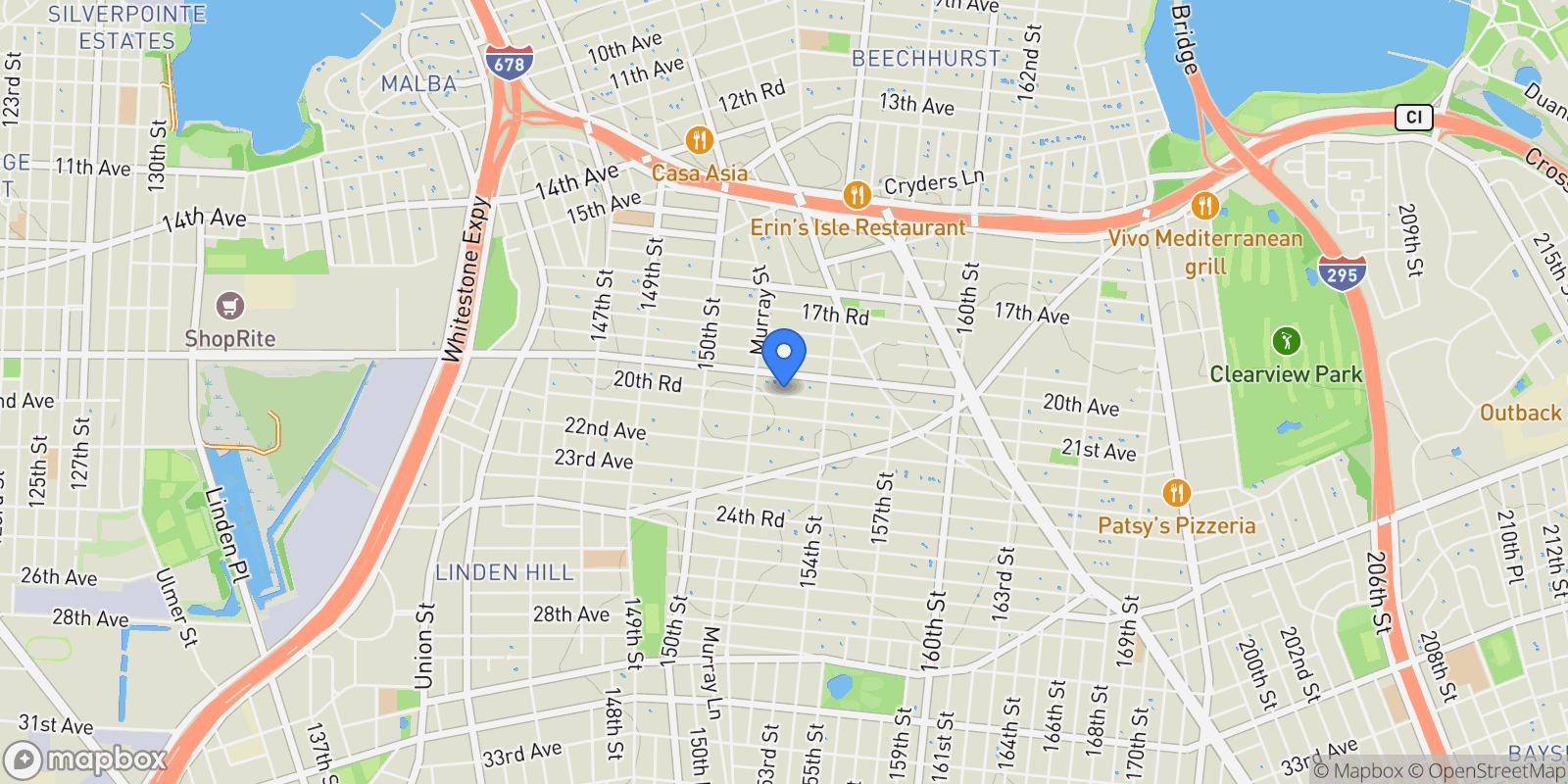 Map showing 151-35 20th Road , Whitestone, NY 11357, New York, New York, United States.