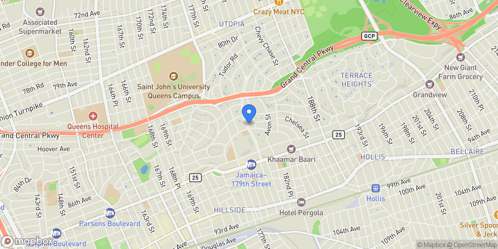 Map showing 85-35 Midland Parkway, Jamaica Estates, NY 11432, New York, New York, United States.