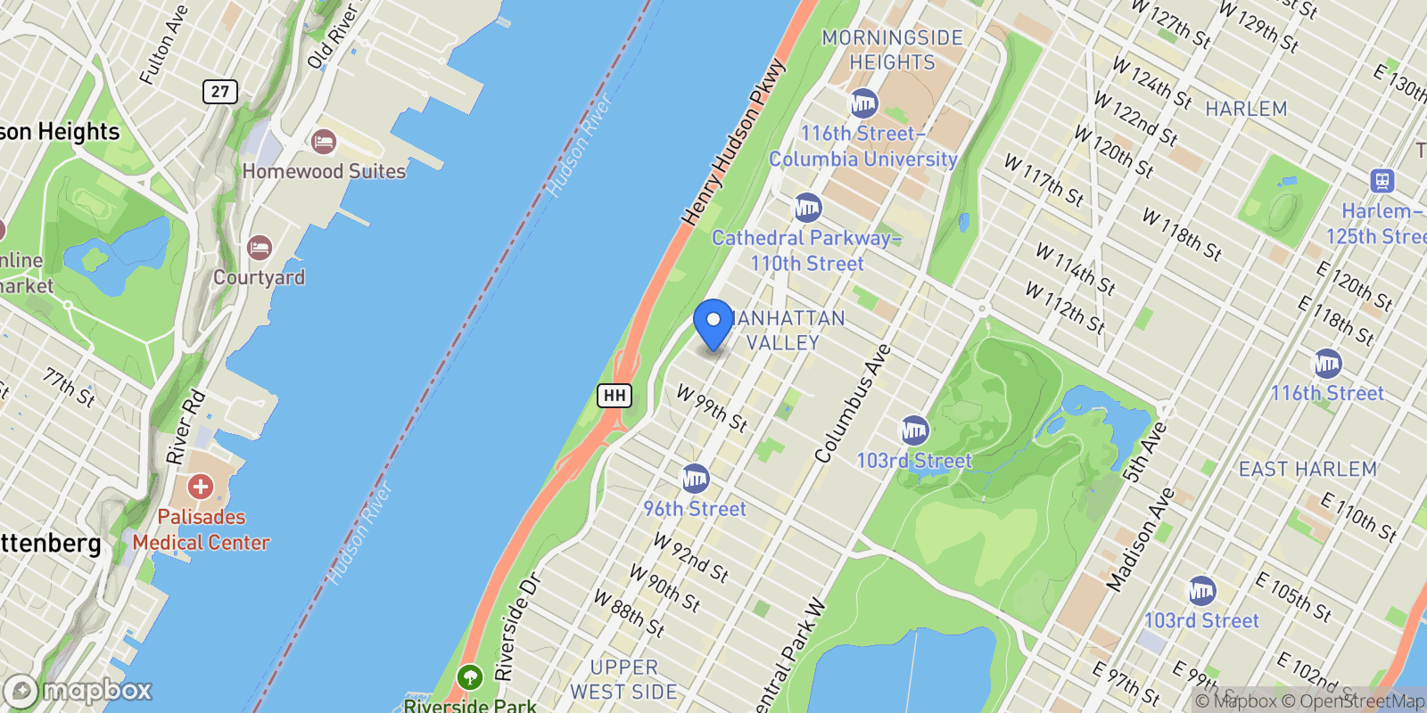 Map showing 845 West End Avenue, New York, New York, United States.