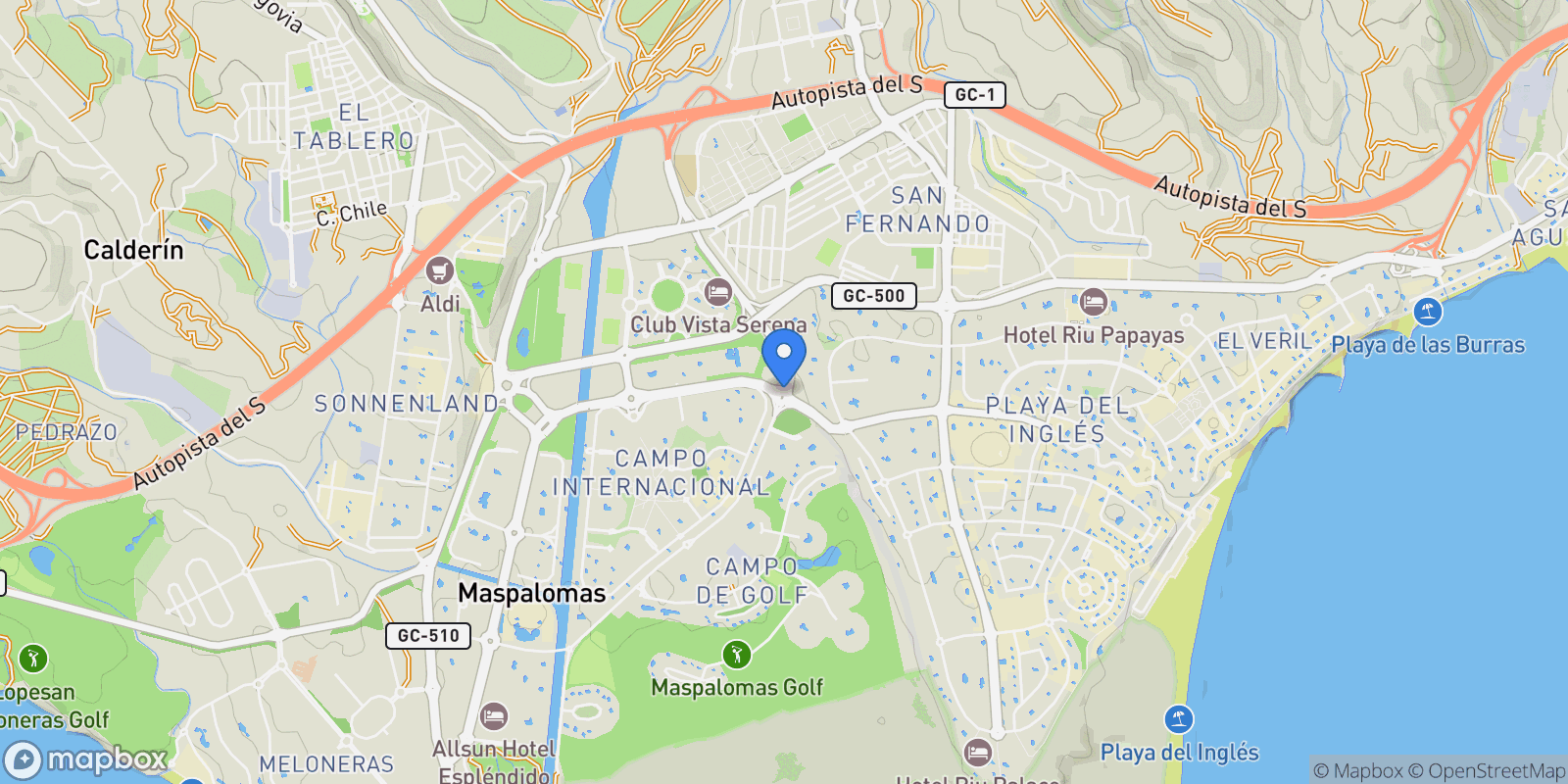 Map showing 35100 Maspalomas, Las Palmas, Spain, San Bartolome de Tirajana, Canary Islands, Spain.