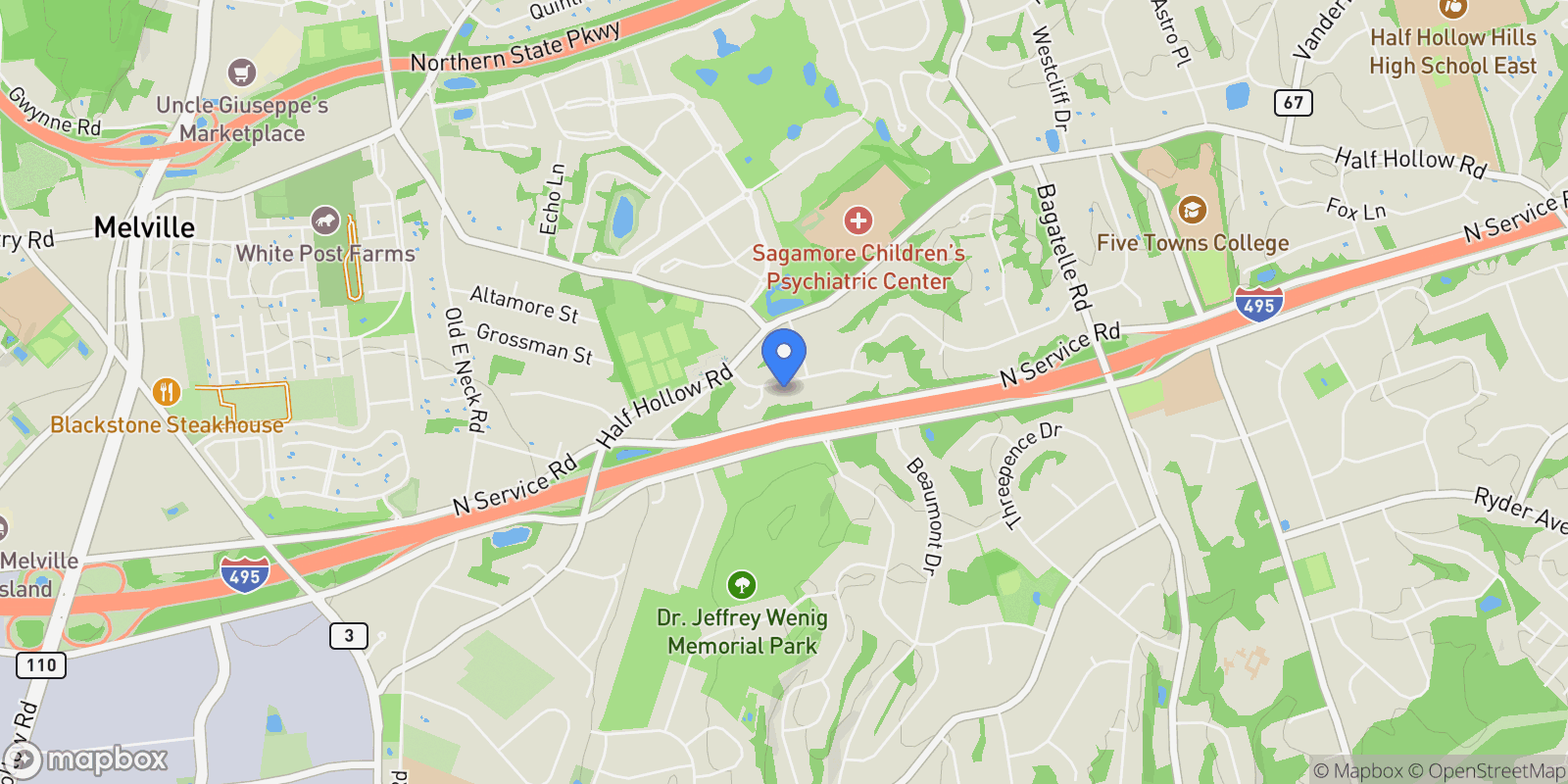 Map showing 8 Penn Drive, Dix Hills, NY 11746, Huntington Station, New York, United States.