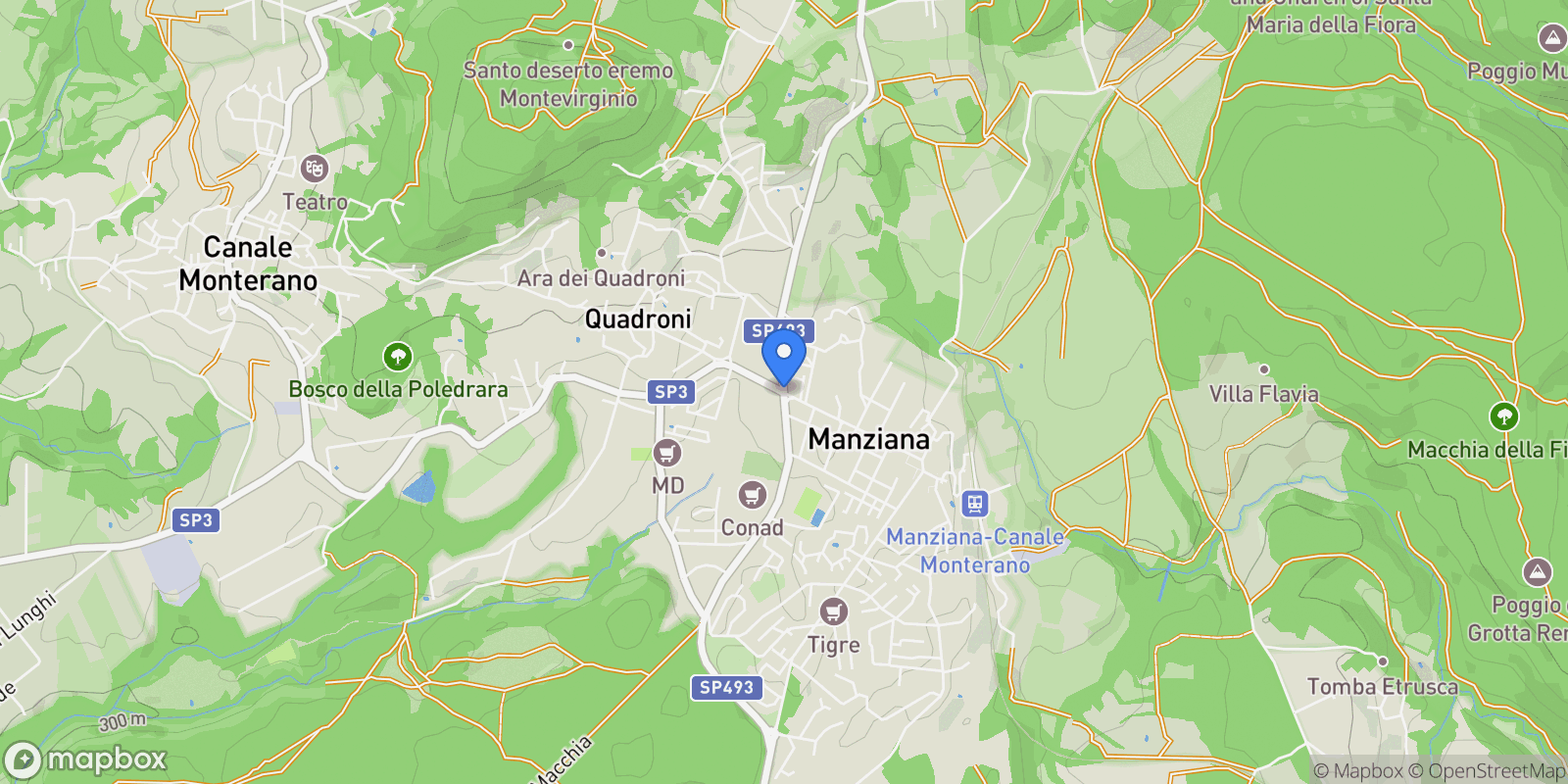 Map showing 00066 Manziana, Metropolitan City of Rome Capital, Italy, Manziana, Lazio, Italy.