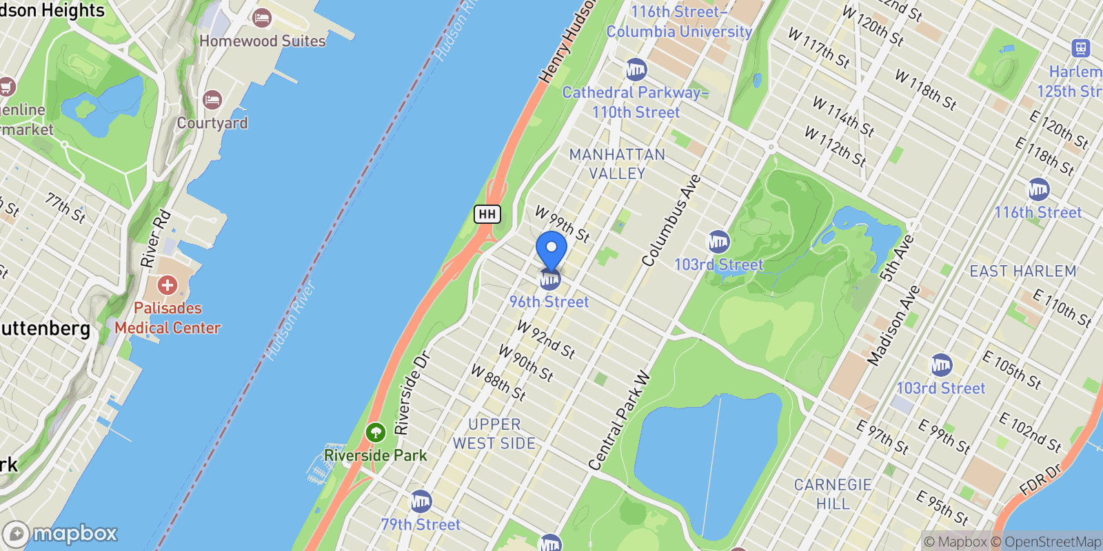 Map showing 250 West 96th Street, New York, New York, United States.
