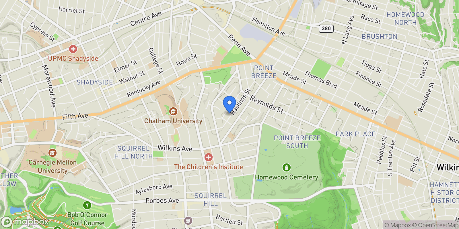 Map showing 618 Hastings St, Point Breeze, PA 15206, Pittsburgh, Pennsylvania, United States.