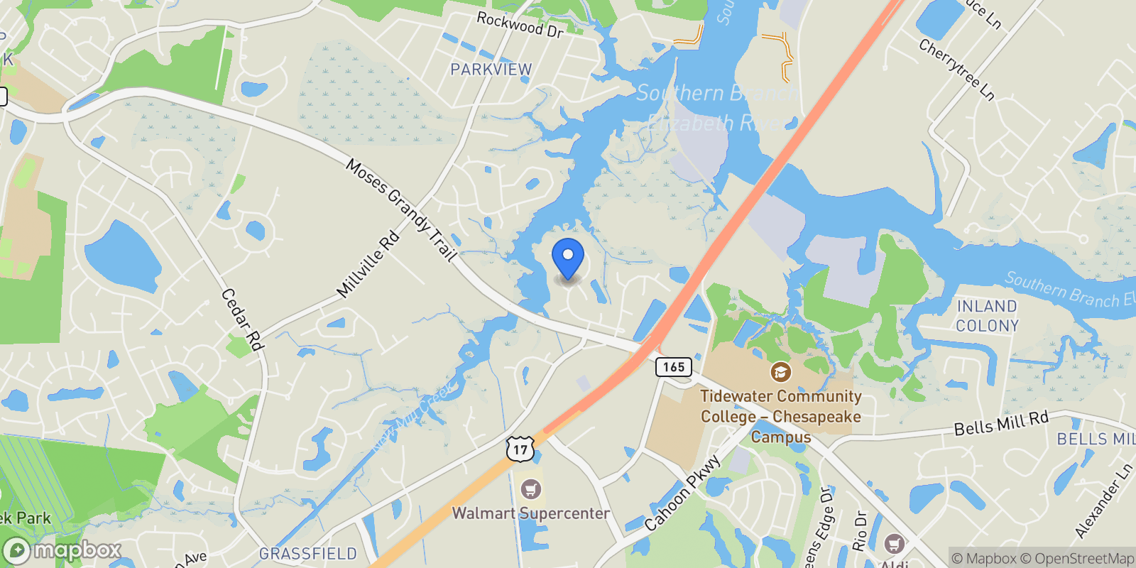 Map showing 1908 Lancing Crest Lane, Chesapeake, Virginia, United States.