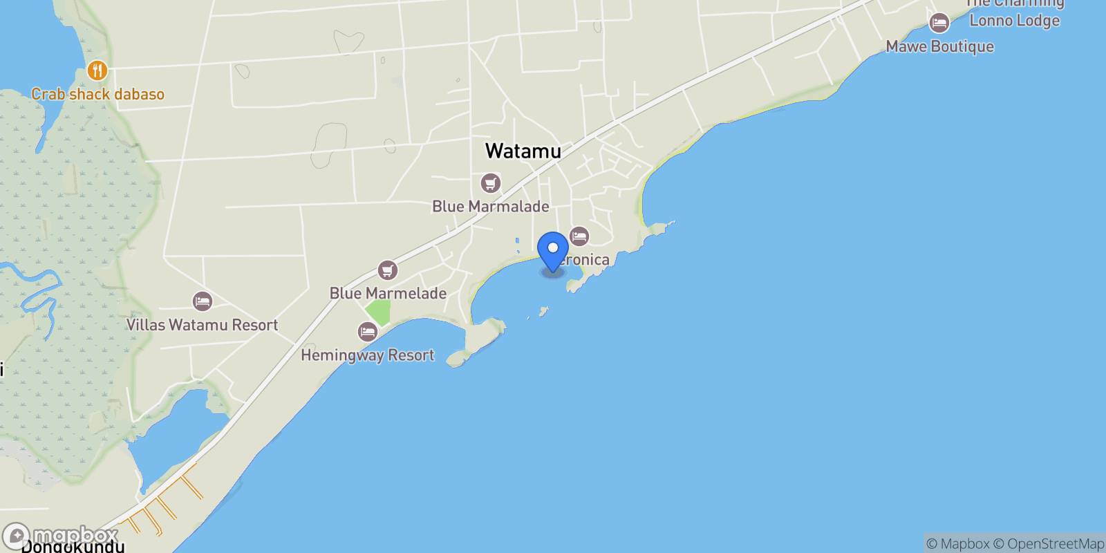 Map showing Watamu Beach, Kenya, Watamu Beach, Kilifi County, Kenya.