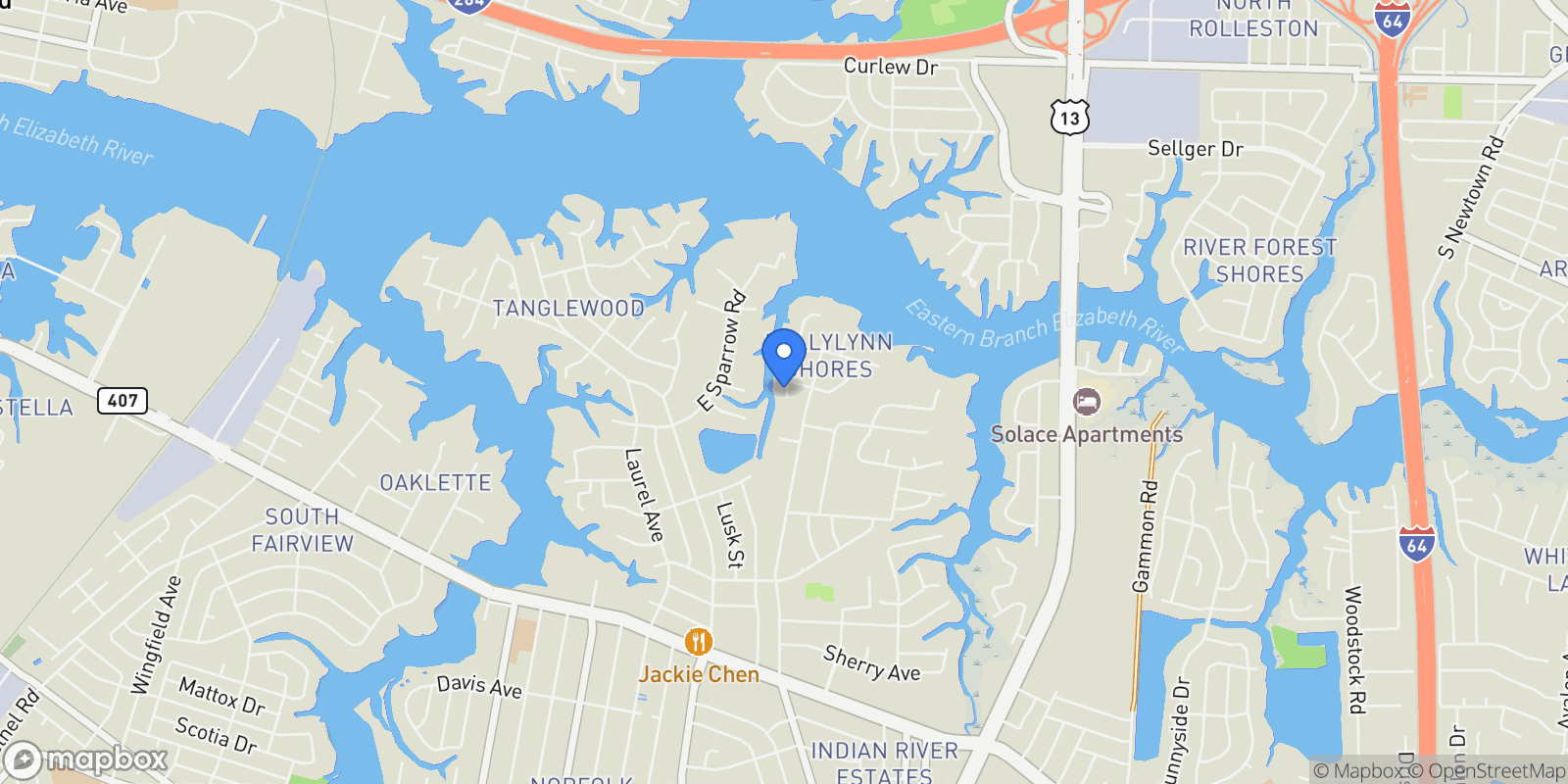 Map showing 3513 Byrn Brae Drive, Virginia Beach, Virginia, United States.