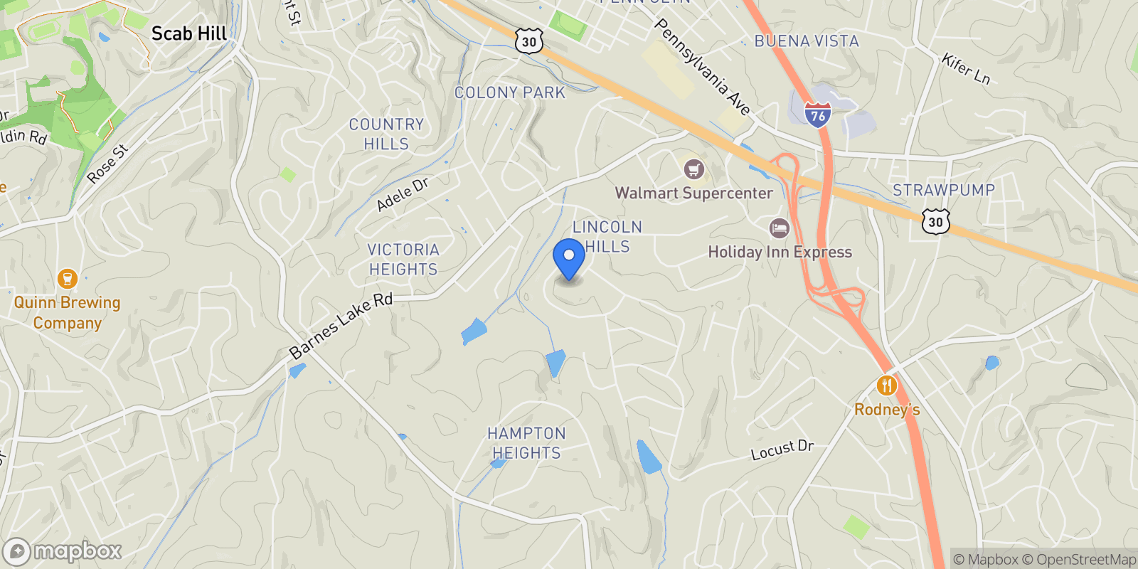 Map showing 626 Oakcrest Dr, North Huntingdon, PA 15642, Irwin, Pennsylvania, United States.
