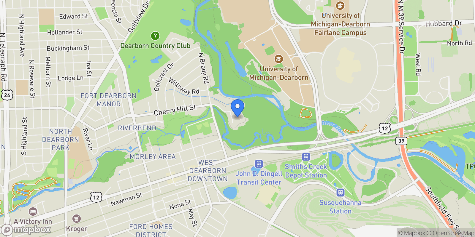 Map showing 12 West Lane Court, Dearborn, MI 48124, Dearborn, Michigan, United States.