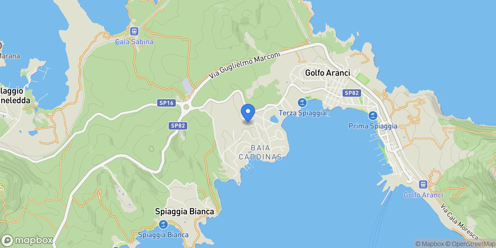 Map showing via delle Bougainvillee, Golfo Aranci, Sardinia, Italy.